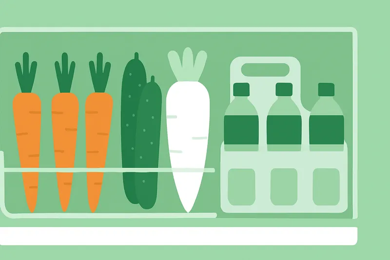 zatsugaku useful refrigerator with carrots cucumbers and bottles