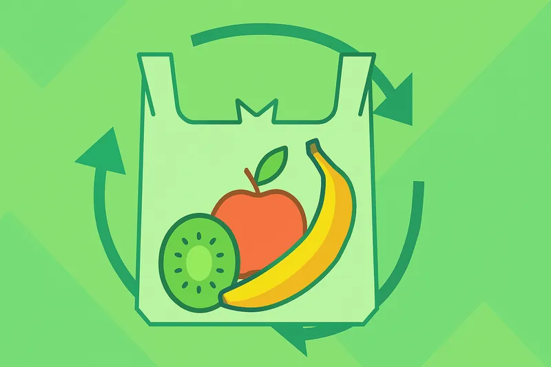 zatsugaku useful shopping bag with fruits and recycling symbol