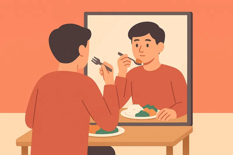 zatsugaku diet man eating in front of mirror