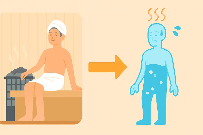 zatsugaku diet man in sauna then dehydrated