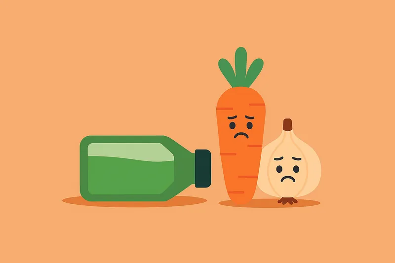 zatsugaku diet sad carrot and garlic with green liquid