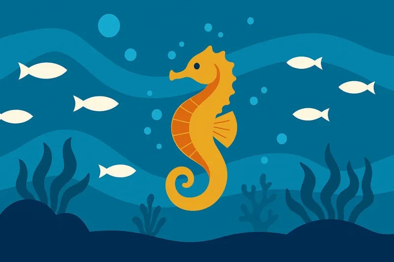 zatsugaku frivolous yellow seahorse and fish underwater