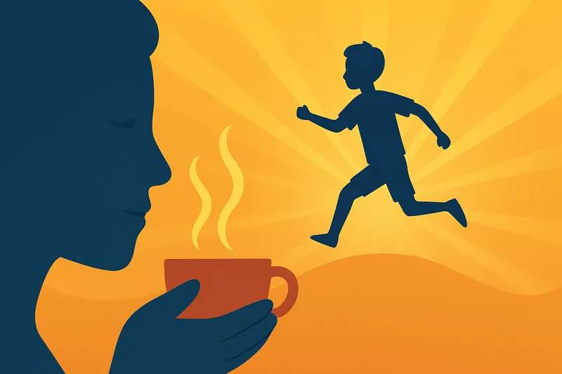 zatsugaku psychology person drinking coffee and running child