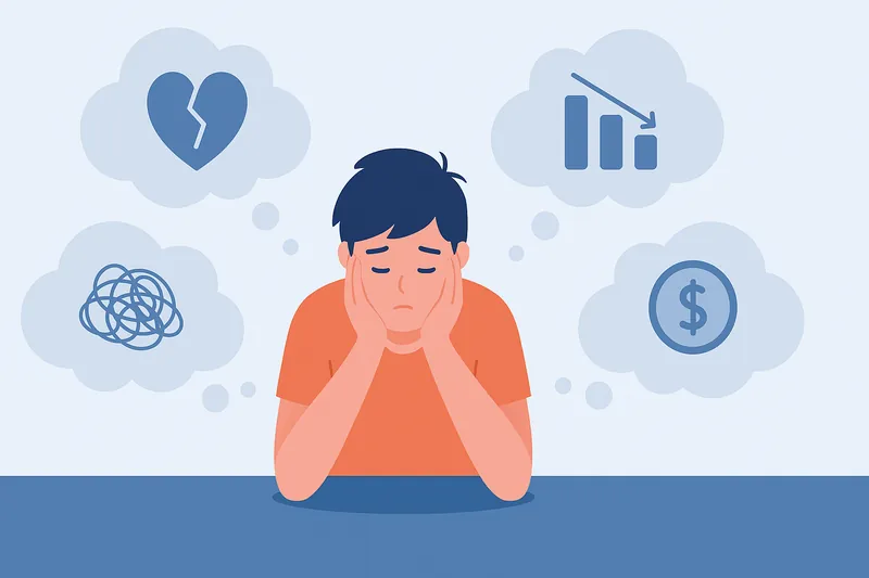 zatsugaku psychology sad boy with broken heart and financial worries