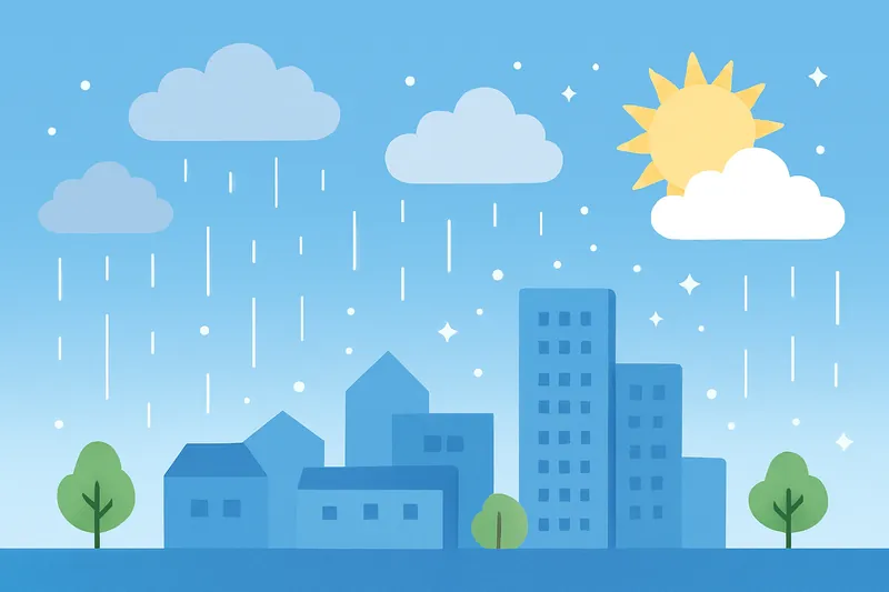 zatsugaku rainy season cityscape with sun and rain