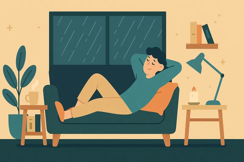 zatsugaku rainy season man relaxing on couch