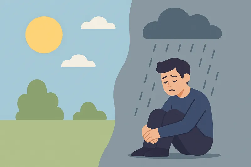 zatsugaku rainy season person sad in rain versus sun and grass