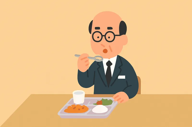 zatsugaku school bald man eating