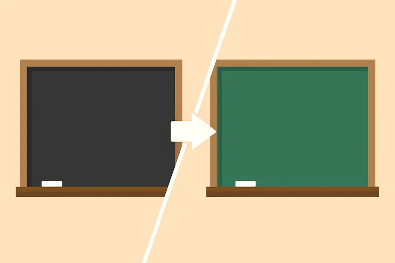 黒板が黒から緑になった理由を示す構図