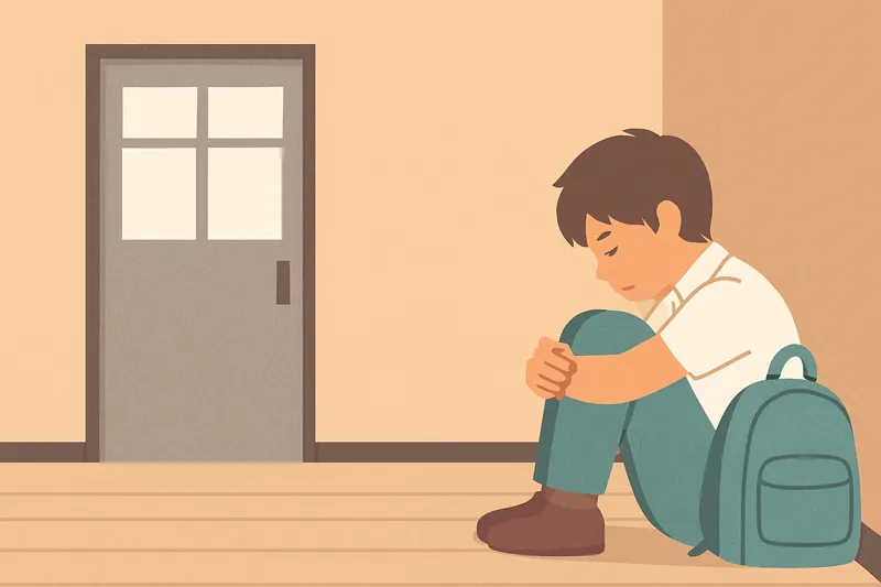 zatsugaku school boy sitting alone by door
