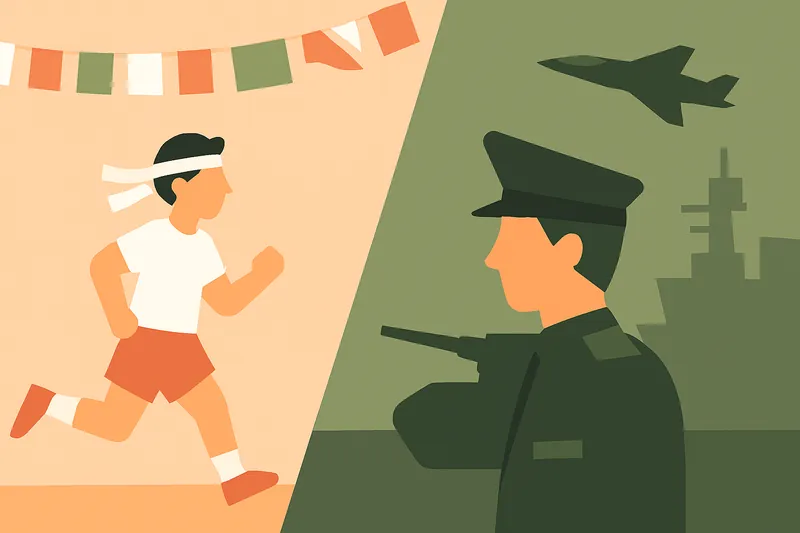 zatsugaku school child running and soldier holding gun