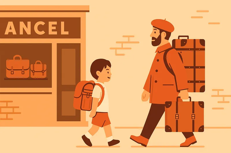 ランドセルの起源（ランセル）を示す構図。