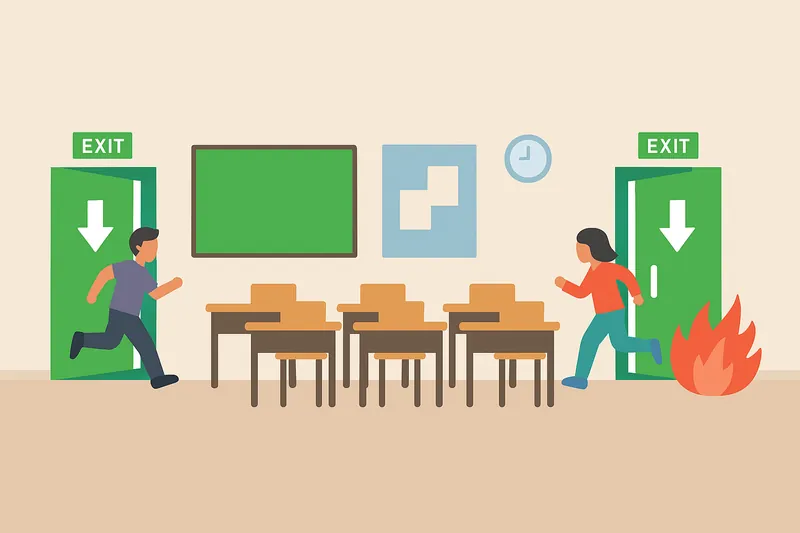 zatsugaku school fire evacuation in classroom