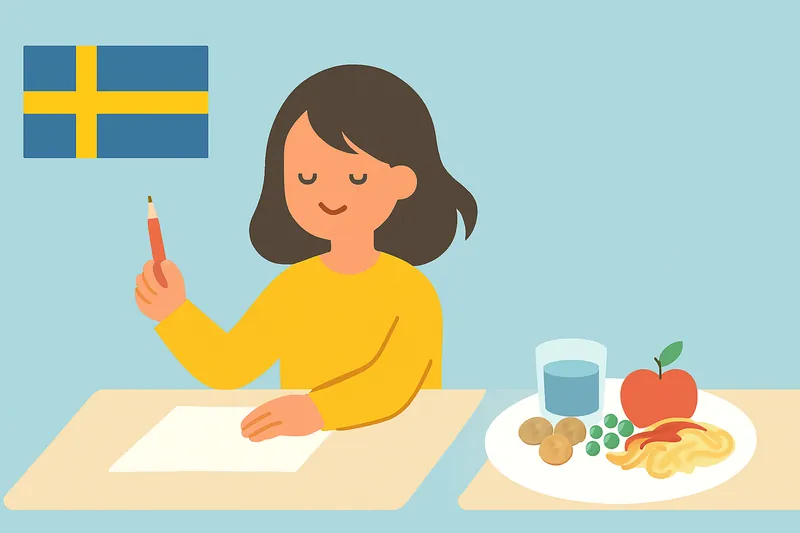 zatsugaku school girl studying with swedish flag