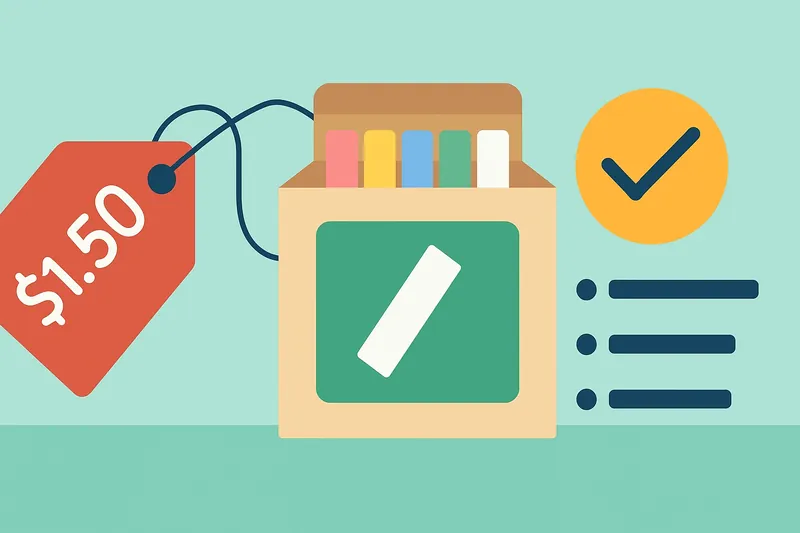 zatsugaku school price tag with box of chalk and checkmark