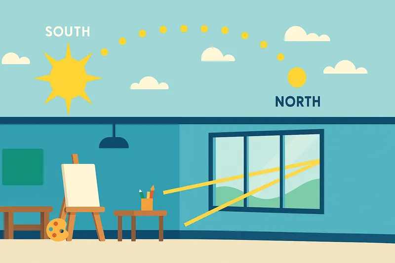 図工室や美術室の窓が北側に設置される理由を示す構図