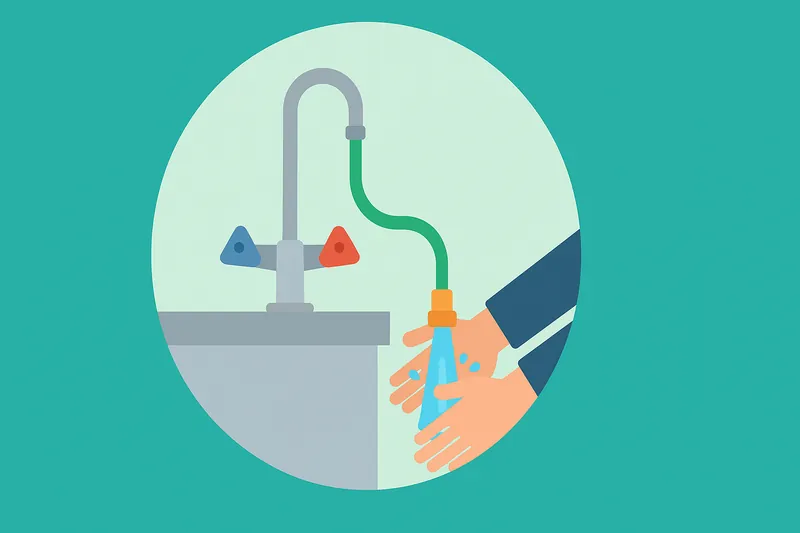 理科室の蛇口にホースがついている理由を示す構図。