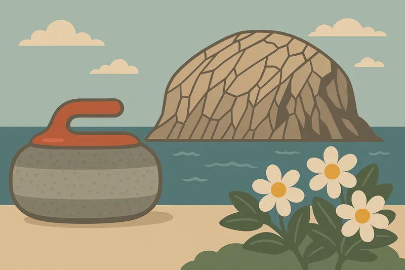 zatsugaku sports curling stone with rock and flowers