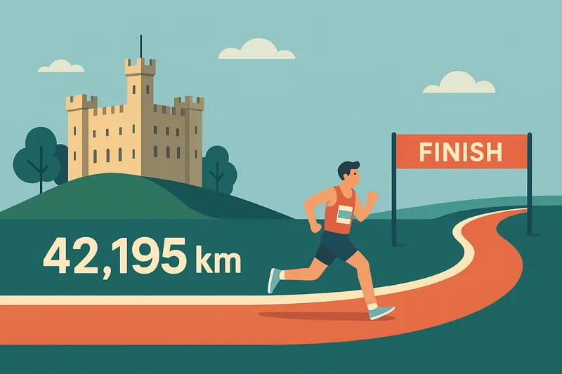 zatsugaku sports marathon finish line with castle