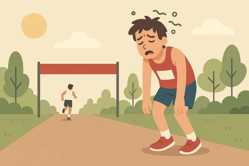 zatsugaku sports runner exhausted at finish line