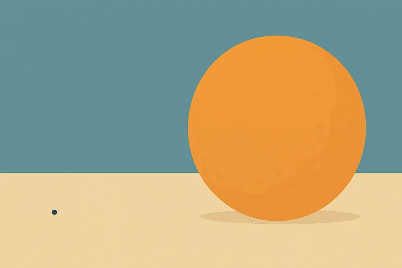 zatsugaku universe orange ball on tan surface with blue background