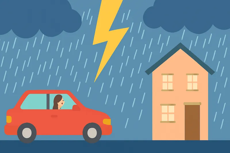 zatsugaku weather driving in rain with lightning