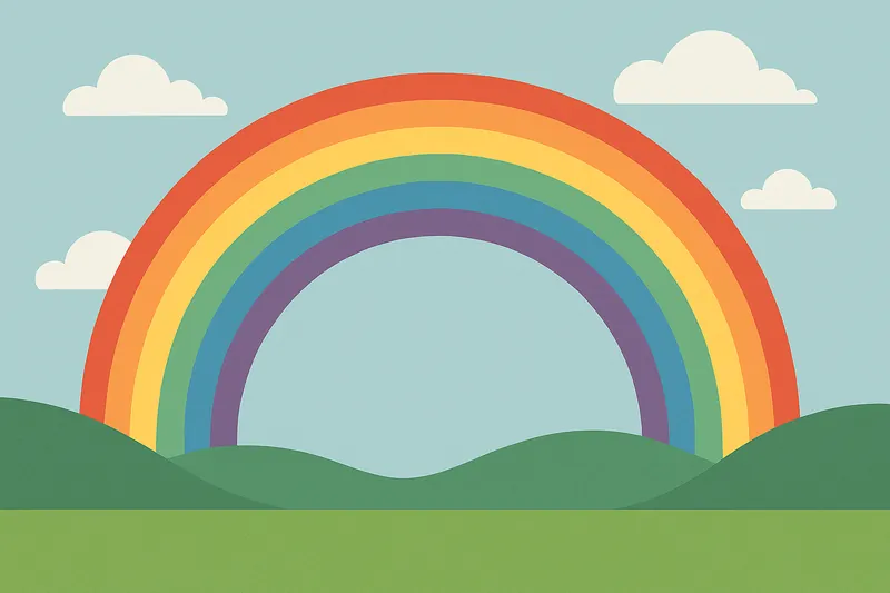 zatsugaku weather rainbow over green hills with clouds