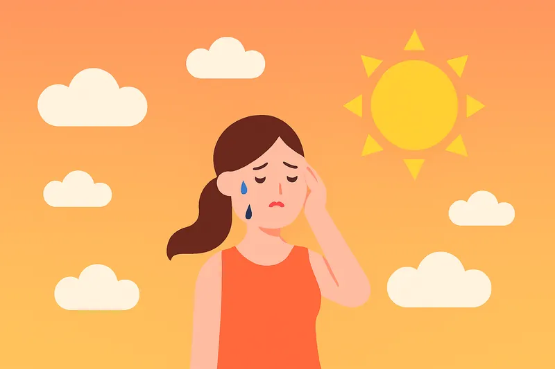 zatsugaku weather woman feeling hot