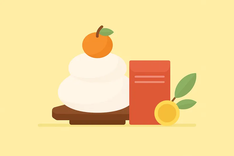 zatsugaku winter new year decoration with orange and red envelope