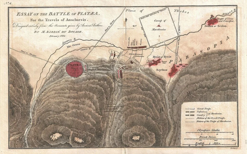 プラタイアの戦いの布陣と軍の動きを示した古地図