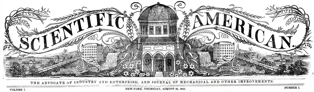 1845年に発行されたサイエンティフィック・アメリカン創刊号の題字