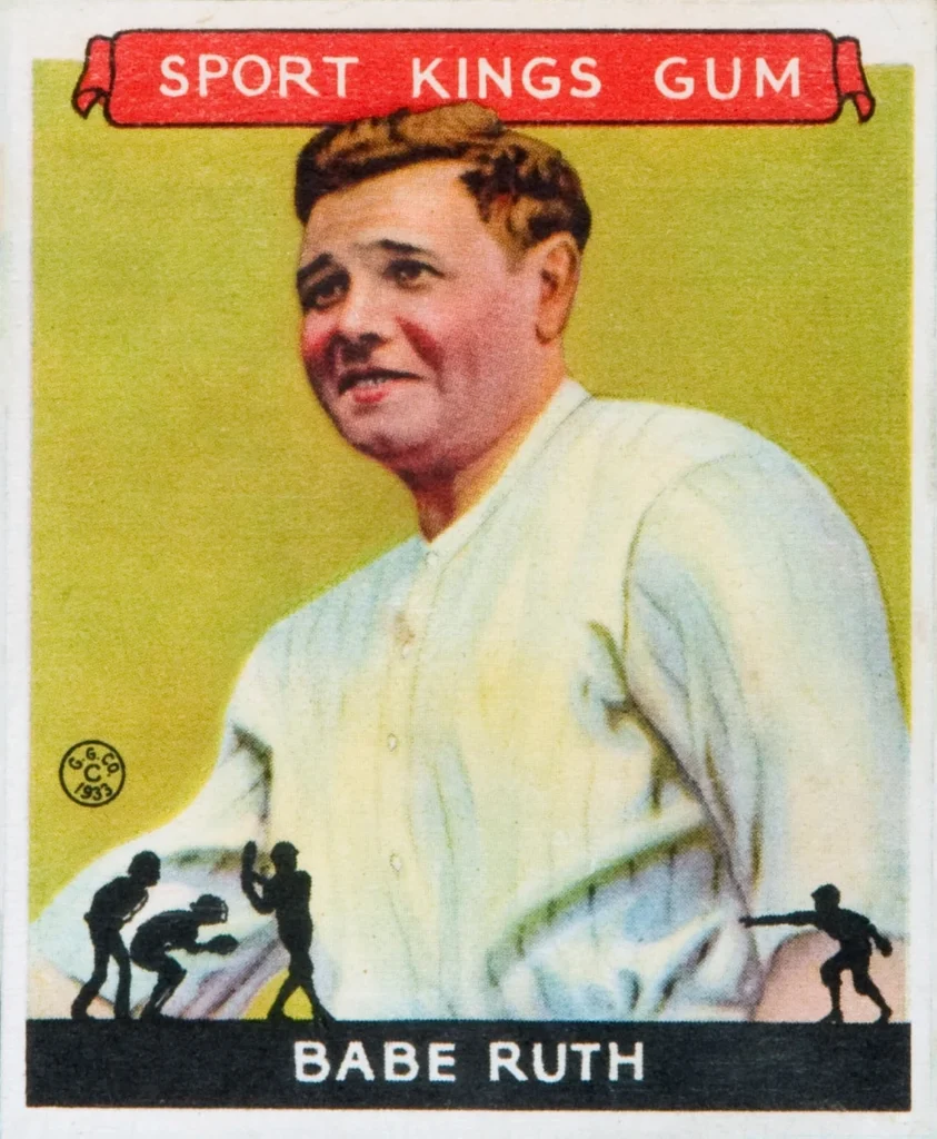 野球選手ベーブ・ルースを描いた1933年のベースボールカード