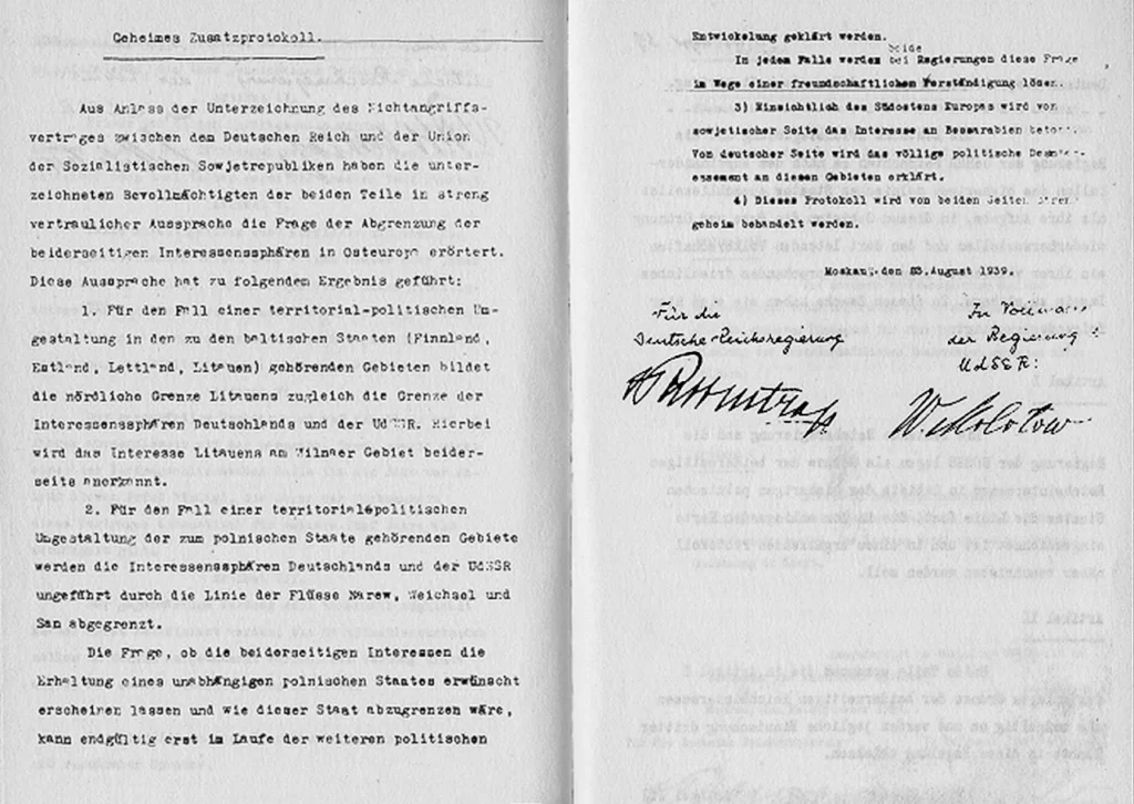 1939年に締結された独ソ不可侵条約のドイツ側文書