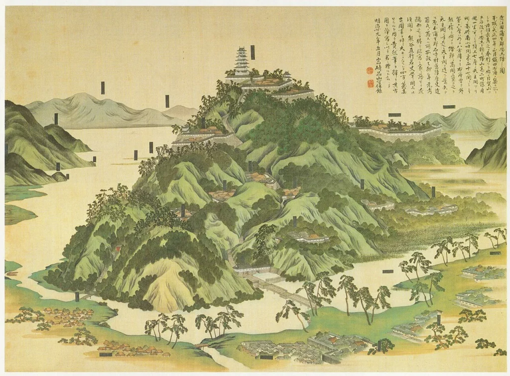 後世に描かれた安土城と城下町の図