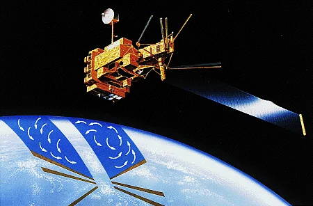 地球観測衛星みどりを宇宙空間に描いた想像図