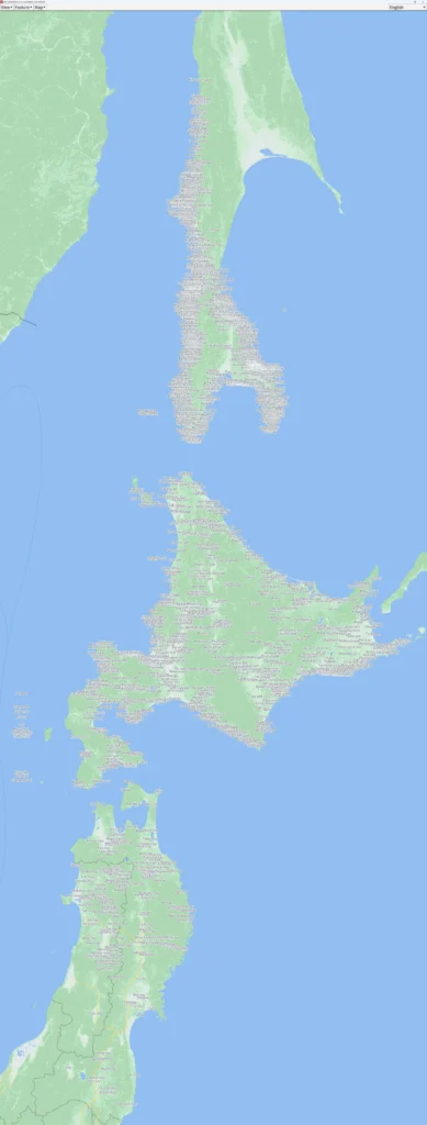 アイヌ語に由来する地名の分布を示した地図