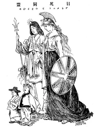 日本とイギリスの同盟を女性像で表現した1902年の挿絵