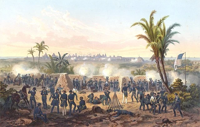 米墨戦争のベラクルスの戦いを描いた彩色版画