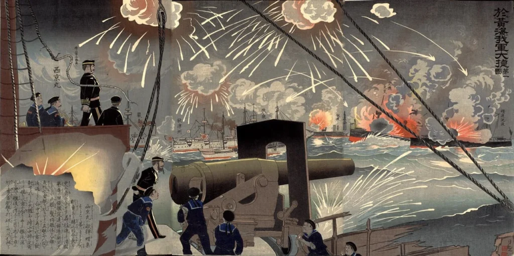 日清戦争の黄海海戦を描いた錦絵
