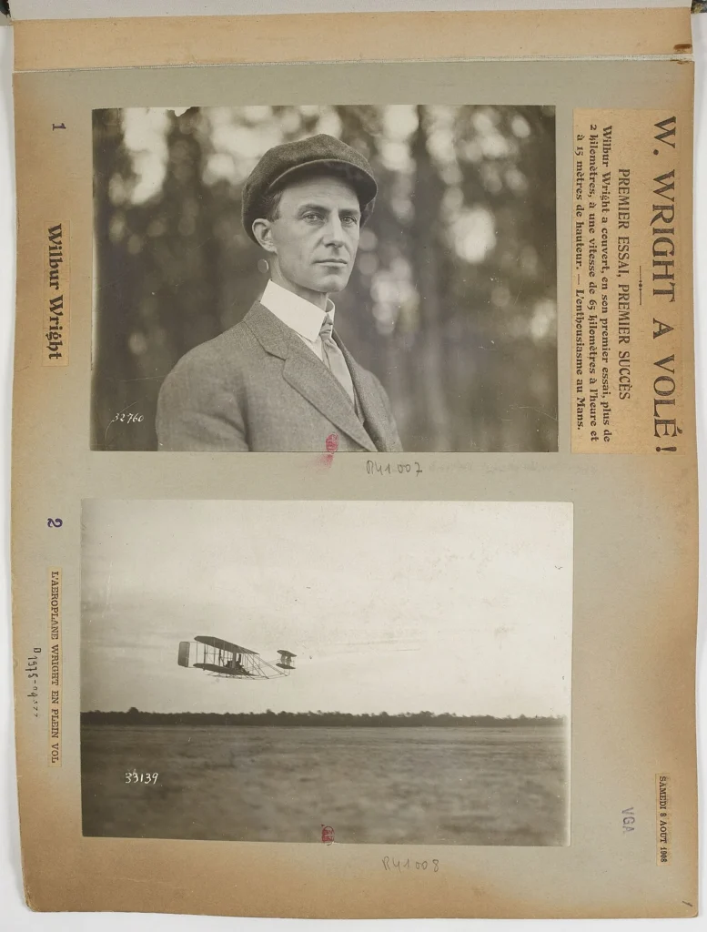 1908年8月8日のウィルバー・ライトの飛行成功を伝える写真資料