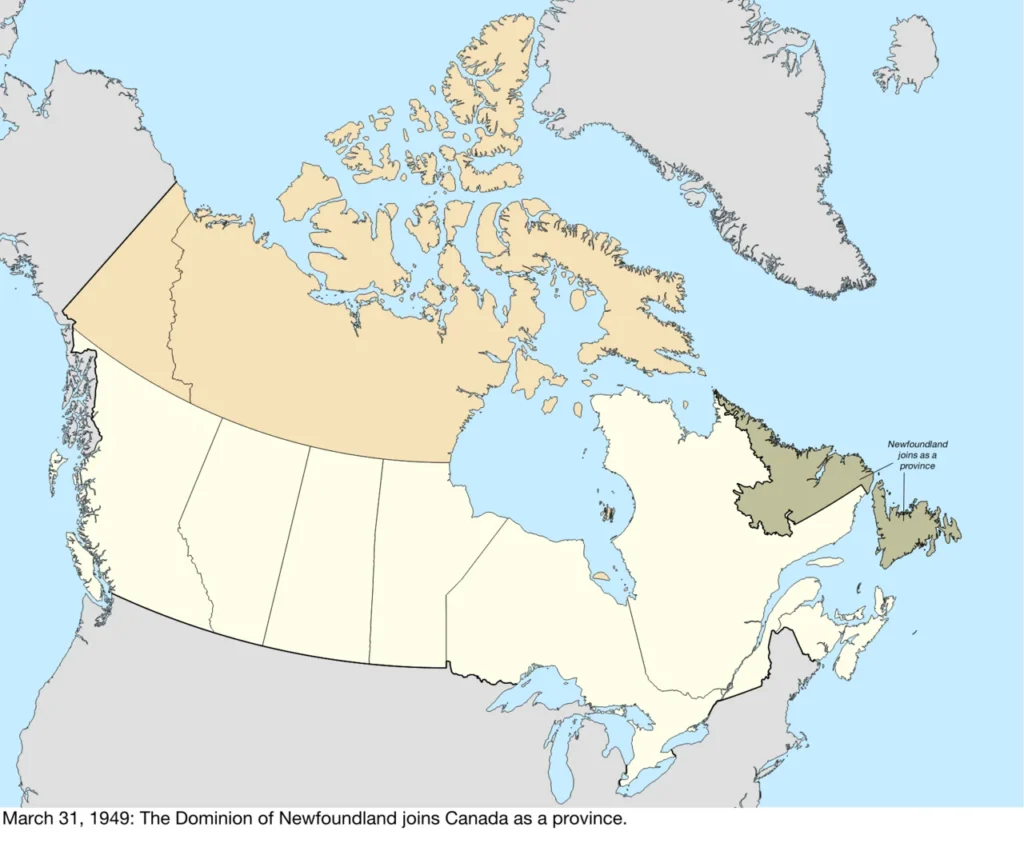 ニューファンドランドが加わった1949年3月31日のカナダ領域図