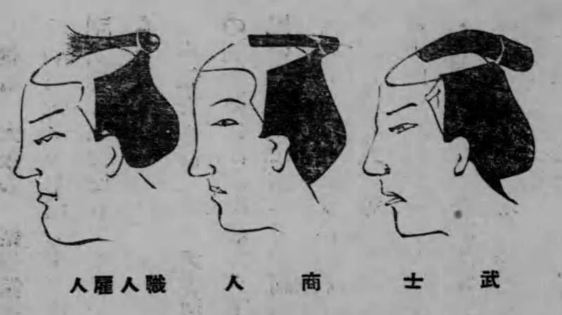 身分によるちょんまげの違いを示した図