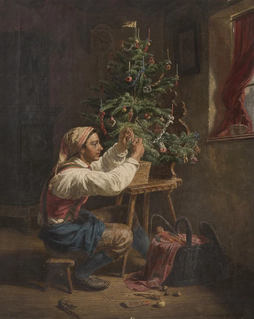 クリスマスツリーの飾り付けを題材にした絵画