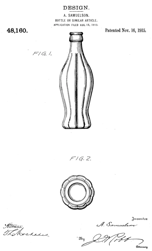 1915年の飲料用瓶の米国意匠特許の図面
