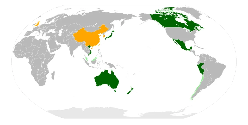 TPP11参加国を示した世界地図
