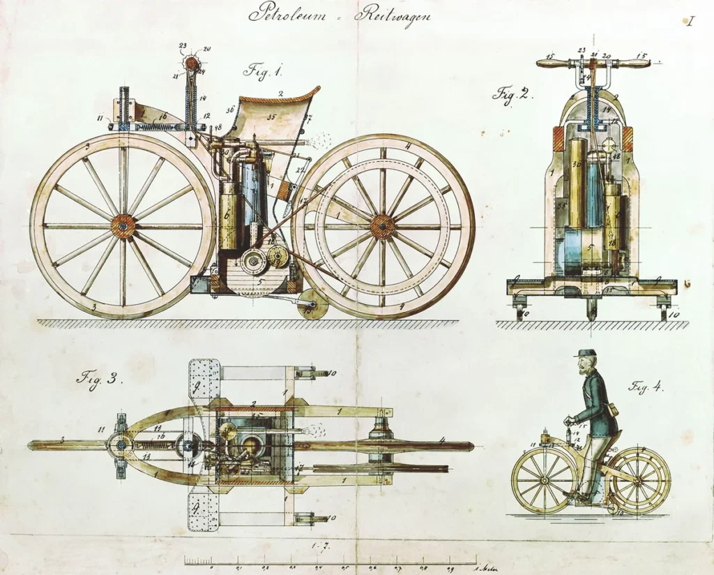 ダイムラーの二輪車を示す1885年の特許図