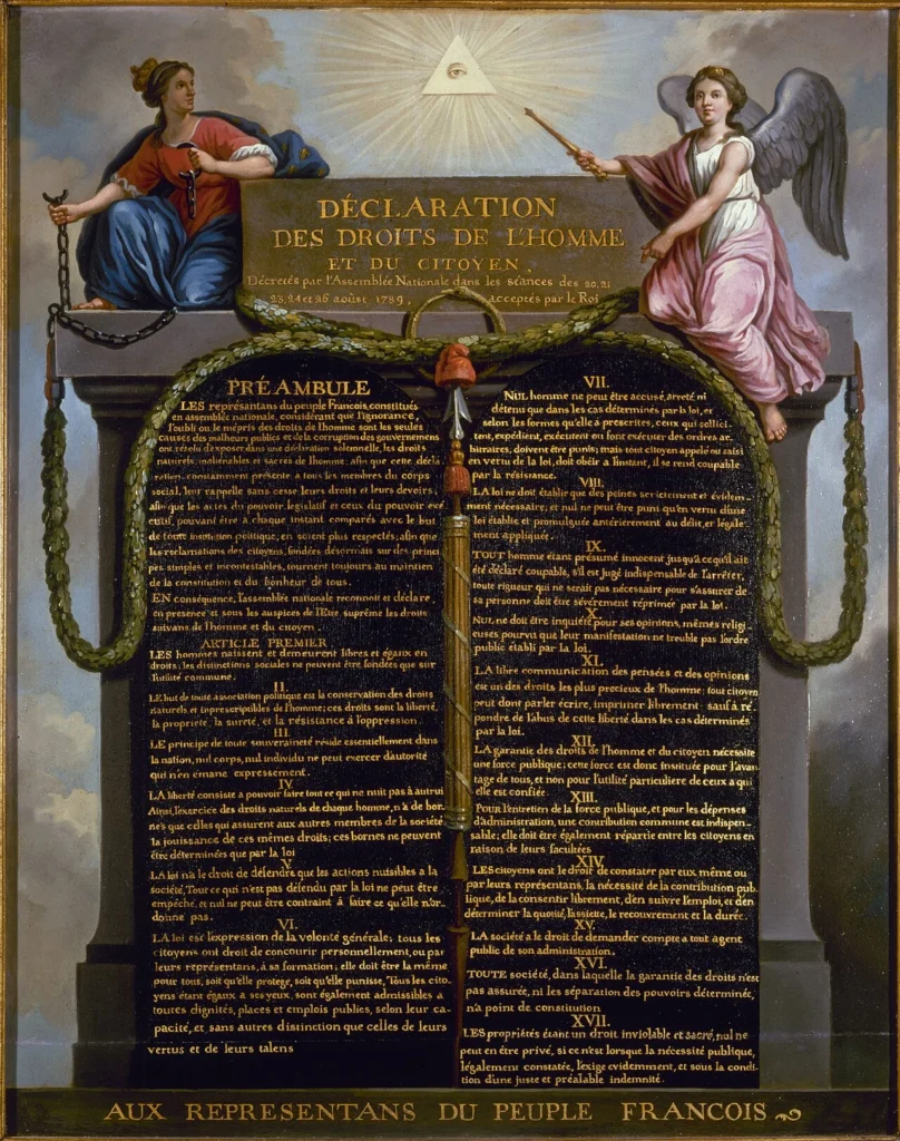 自由や平等などを記した1789年のフランス人権宣言
