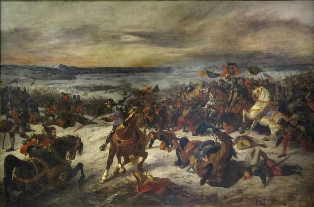 ナンシーの戦いを描いたドラクロワの絵画