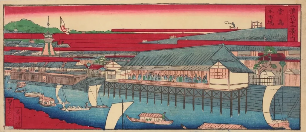 大坂の堂島米会所を描いた浮世絵