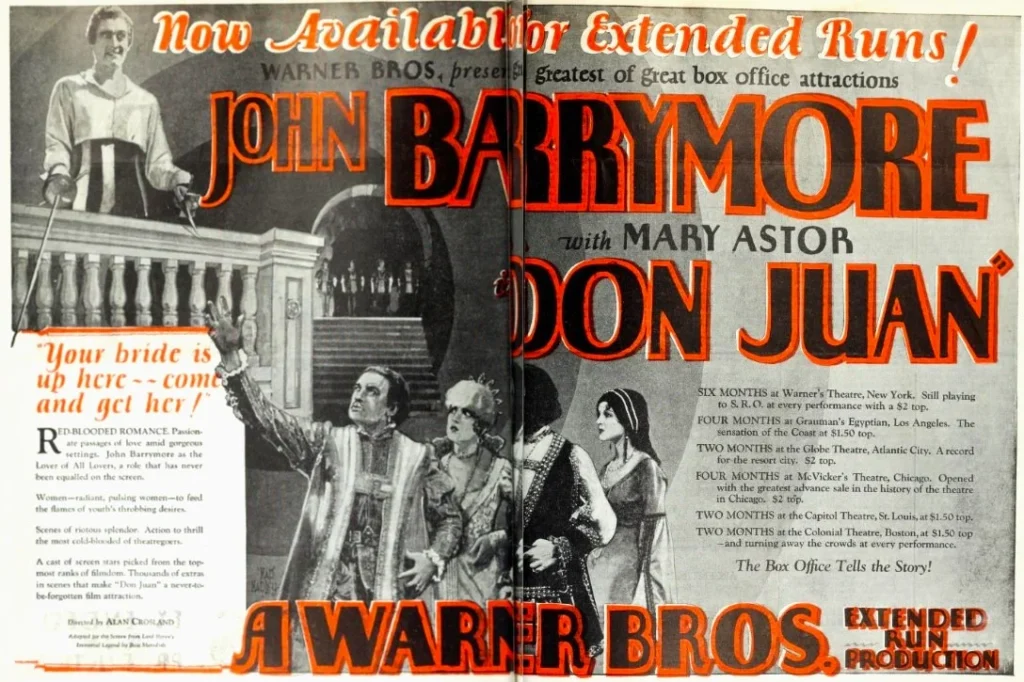 1926年の映画『ドン・フアン』の広告